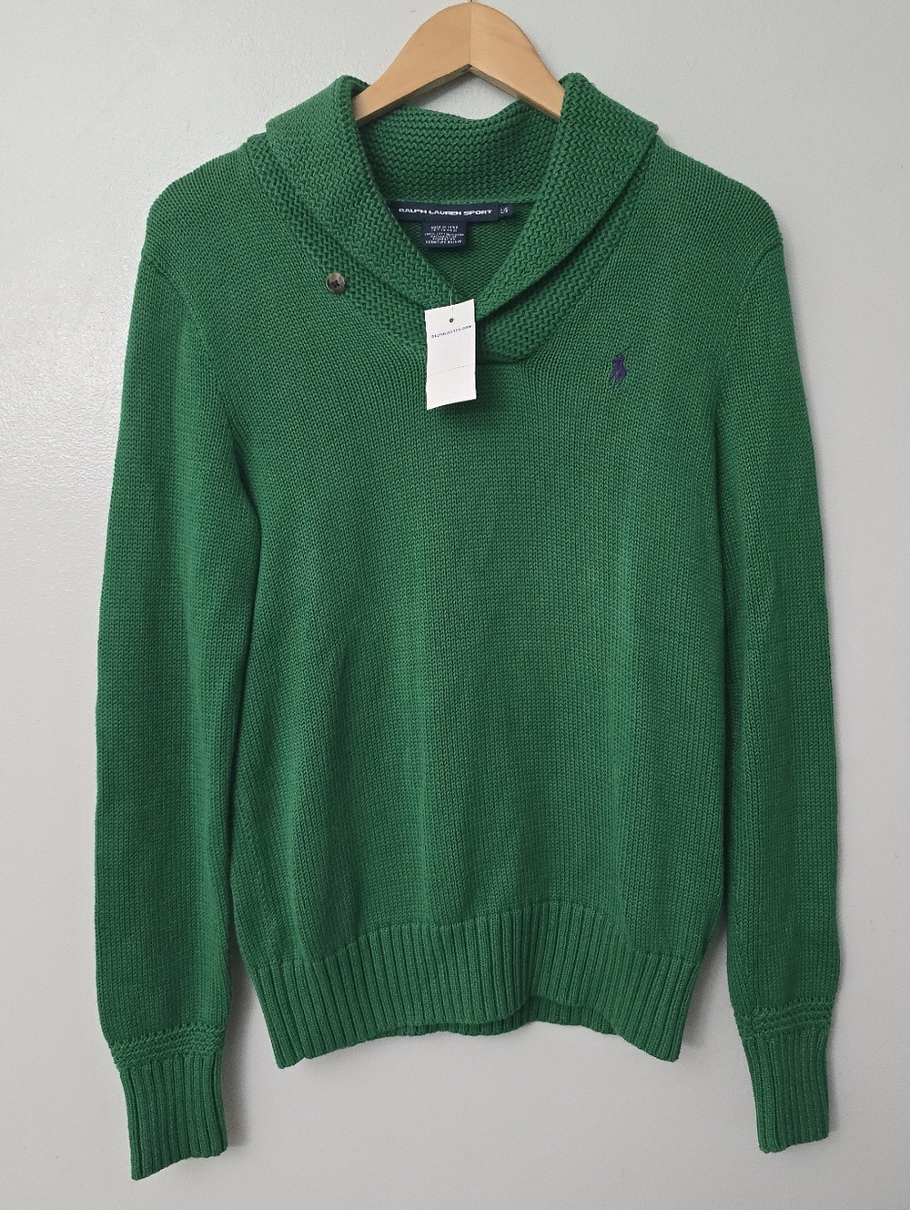 Ralph Lauren Sport Pullover Shawl Button Neck Sweatshirt Jumper Mens L Preppy